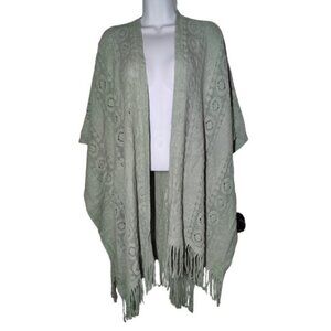 Pretty‎ Persuasions Shawl Wrap Cozy Open Knit Aqua Blue W Fringe One Size NWT